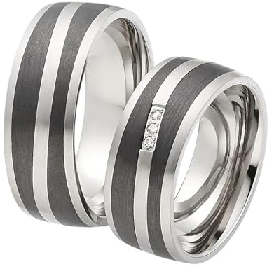 123traumringe Eheringe in Carbon & Titan I Partnerringe mit 3 Brillanten & Etui I Gravierbare Eheringe mit Ringgröße 50-70 mm I Hochwertige Verlobungsringe in 8 mm Breite & 2,1 mm Stärke I P48