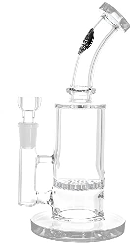 Heisenberg Honey Dude Glasbong 14.5 mit abgeknicktem Hals und Honeycomb-Perkolator Höhe 22cm mit Standardkopf (Klar)