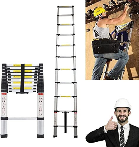 Teleskopleiter Aluminiumleiter 4,4m, Rutschfesten Stehleiter Ausziehbare Leiter Anlegeleiter Mehrzweckleiter Loftleiter, 150kg Tragkraft, EN131