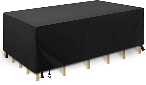 Copertura Tavolo Esterno Mobili da Giardino - Copritavolo da Esterno Impermeabile 210D Oxford Telo Impermeabile Esterno 213*132*74CM Anti-UV Antivento Copertura da Tavolo da Giardino