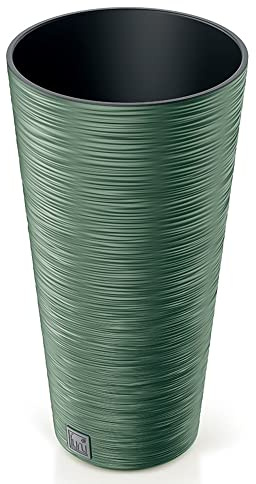 Macetero Color Verde Tierra, con depósito, colección Furu, de 30 x 30 x 57,5 cm, Capacidad de 15 L, Prosperplast