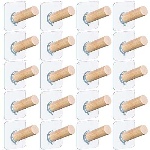 Jetec 20 Pcs Adhesive Hat Hooks for Wall Clothes Bag Hanger Coat Rack Wooden Coat Hooks Cowboy Hat Organizer Wood Pegs Self Adhesive Hanger Wall Mounted Peg for Home Closet Office