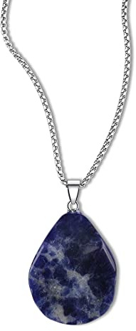 GAVU Elegantes Geschenk Damen Stein Platte Kette aus Sodalith Kristall Halskette 45cm