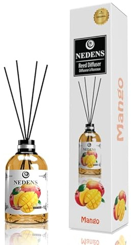 NEDENS Reed Diffuser Diffuseur a Roseaux, Fragancia para Habitaciones, jarrón perfumado, difusor de Aroma, ambientador de habitación, 110 ml, 4 Palos de bambú (Mango)