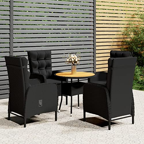 MOONAIRY 5-TLG. Garten-Bistro-Set, Bierzeltgarnitur, Gartenbar, Biertisch Bierbänke, Garten Möbel, Gartenmöbel Set, Balkonmöbel, Poly Rattan Schwarz