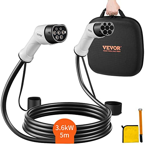 VEVOR Cable de Vehículo Eléctrico Tipo 2 a Tipo 2 Cable de Carga EV 16A 3,6kW Cable de 5m IP66 Impermeable con Bolsa de Transporte para IEC62196 Híbrido de Carga de Coches Eléctricos CE TUV Monofásico