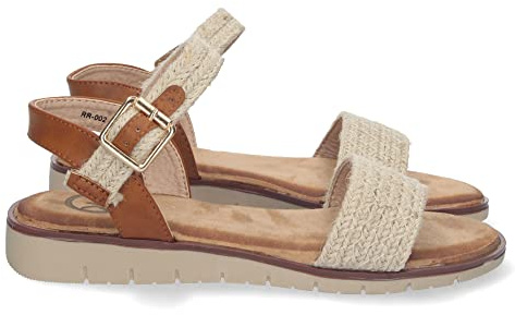 shoes&blues.es Sandalia de Plana para Mujer, Comoda, con Pala de Yute, Talon Abierto, y Cierre de Hebilla