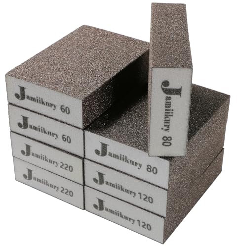 Jamiikury 8pcs Angled Sanding Blocks Assortment Kit, Sponge Sand Block Washable and Reusable, Wet & Dry Sandpaper Block for Wood Metal Drywall and Furniture Paint - 60/80/120/220 Grit