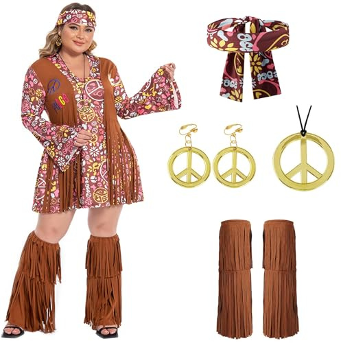 cuteDIY Hippie Kleidung Damen Hippie Kleid 60er Jahre 70er Jahre Outfit