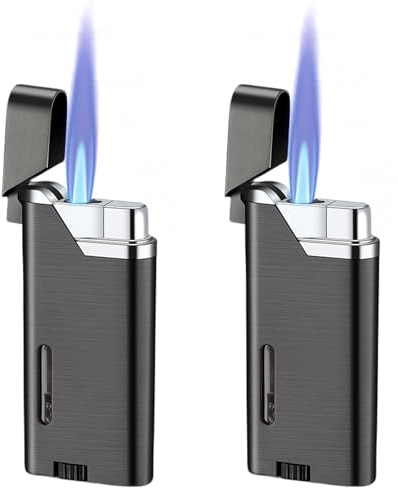 2 mecheros de gas con ventana visible, recargable, resistente al viento, butano ajustable (sin gas, negro)