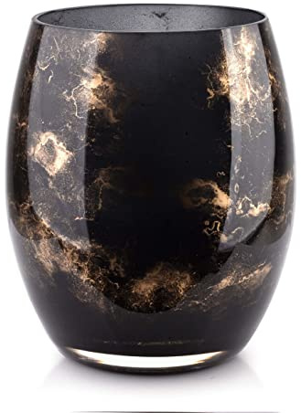 Terroso – Vase – Mundgeblasenes schwarzes Glas – Luxuriöses Erscheinungsbild, Stilvoll & Elegant - 20 cm hoch - Marmoroptik – Blumenvase