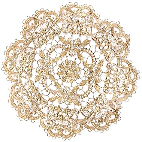 4 Stück runde bestickte Tischmatte, 26-28cm Goldspitze, Vintage-Tassenmatte, Vasenmatte für Heimdekoration, Küche, Party, Hochzeit