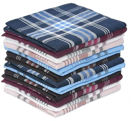Men's Handkerchiefs,Square Large Cotton Gents HankiesSet,Soft Gents Hankies | 12pcs Men's Stripe Checkered Pattern Handkerchiefs Pocket Square Hankies for Grooms,Weddings,Prom,Celebration,Party(37x37cm)