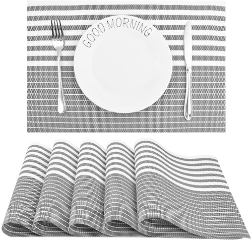 Platzdecken Abwaschbare, Tischset rutschfest Gewebte, Table Placemats, wasserdichte Platzdeckchen, Tischsets Stoff Waschbar, Platzsets Abgrifffeste, Tischunterlage Esstisch 6PCS (Grau)