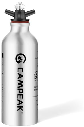 CAMPEAK Botella de combustible líquido portátil de 0,5 L para acampar al aire libre con válvula de seguridad