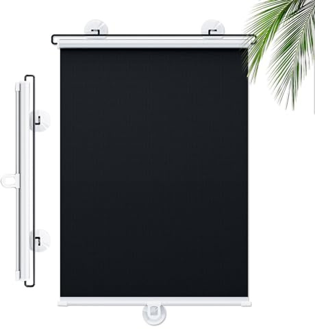 Black Suction Cup Blackout Shades,Retractable Sunscreen Roller Blinds,40cm 45cm 50cm 68cm 80cm Thermal Insulated Window Blind,Total Blackout Roller Shade for Windows,Black-40x150cm/16x59in