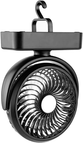 Ventilateur de camping portable avec lanterne LED - 40 heures d'autonomie Ventilateur rechargeable à piles avec crochet de suspension pour tente, voiture, camping-car, ouragan, équipement de survie