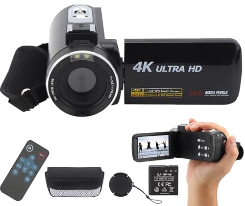 Videokamera Camcorder,FHD 1080P 36MP YouTube Vlogging Kamera, 3 IPS 270° drehbarer Touchscreen, Digitaler Camcorder mit Fernbedienung, DV Tasche, Objektivschutz, Batterie