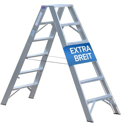 Weise MAXXIMUSS Industrie Stufen-Stehleiter 1,65 m hoch XL, 2x6 extra breite trittsichere Stufen, beidseitig begehbare Industrie- & Haushaltsleiter, klappbare Trittleiter mit Bändern, max. 250kg