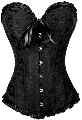 Aragallant Corsetto Donna, Corpetto Top Donna, Gotico Nero Bustini e Corsetti da Donna, Donna Corsetto Nero Pizzo Elegante, Corsetto Stringivita per Matrimoni, Halloween (Nero, M)