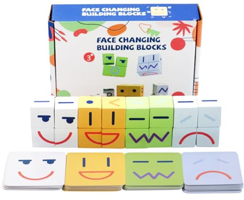 Gesichter Spiel Ausdruck Puzzle, Ausdruck Holzwürfel Puzzle, Buntes Zauberwürfel Baustein Interaktionsspielzeug, Gesichterspiel Ausdruckspuzzle, buntes Zauberwürfel-Bausteinspielzeug