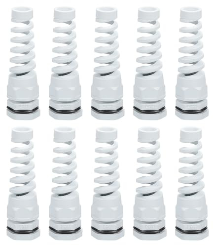 QUARKZMAN 10pz Passacavo Impermeabile, PG11 Spirale in Nylon Corda Pigtail Set Pressacavo Elettrico per 5-10mm Fissaggio Cavi con Filettatura Metallico, Bianco