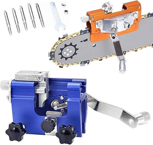 mbdz Chainsaw Sharpener,Portable Universal Chainsaw Chain Sharpener, Hand-Cranked Chainsaw Sharpening Tool Kit with 5 Tungsten Carbide Burr Files,Blue