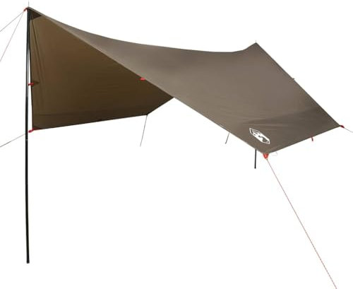 vidaXL Camping Tarp/Tarpaulin Shelter - Brown Waterproof PU Coated Polyester - Large 438x376x212 cm - Portable with Carry Bag - Multi-Functional Ground Sheet/Tent