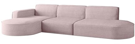Kaiser Möbel - Ecksofa mit Wohnlandschaft, Eckcouch L Form, Sofa 3-sitzer, Polstersofa, Bigsofa, Bequemes Couch mit Ottomane für Wohnzimmer, Relaxsofa, Stilvolles Cord Sofa, Modena L, Rosa, Links
