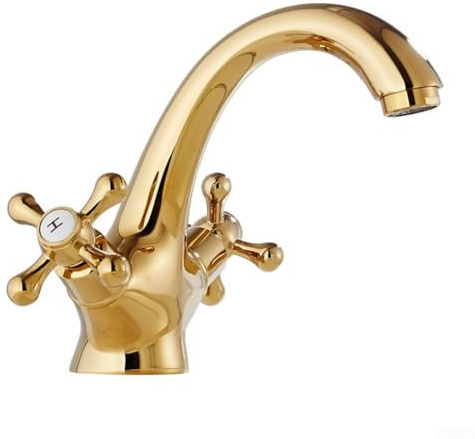 Oniissy Bathroom Faucet Vintage Double Handle Swivel Basin Sink Hot Cold Mixing Tap,Traditional Victorian Monobloc Basin Mixer Tap Vintage Chrome Dual Cross Handle Bathroom Faucet(Gold)