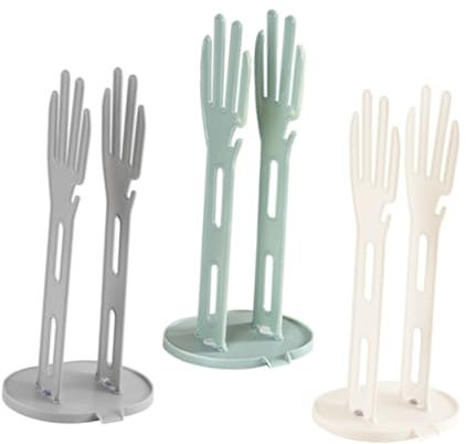 Ciieeo Glove Dryer Rack and Dish Cloth Hanger Set, Plastic Kitchen Dish Drain Rack with Drip Base, Cleaning Glove Drying Stand for Home and Restaurant, 3pcs White Grey Blue