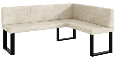 MEBLINI Eckbank für Esszimmer - Küchenbank - Essecke - Sitzecke Küche - Peter - U-Beine 128x168x87cm Rechts - Creme Samt