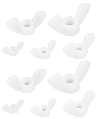 YINETTECH Flügelmuttern, Nylon, Schmetterlingsmuttern, zum Festziehen der Befestigungen für feste Rollläden, Klappstühle, Schnellklemmen, Möbel, weiß (M4, M5, M6, M8, M10), 50 Stück