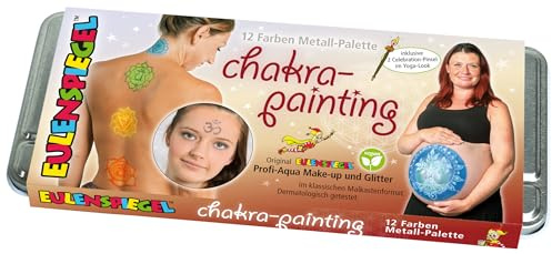 Eulenspiegel - Profi-Aqua Schminkpalette Chakra Painting, 12 Farben | Metall-Palette mit wasserbasierten Schminkfarben, 3 Schwämme, 2 Pinsel & Anleitung, für Karneval & Mottopartys