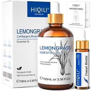 HIQILI 100ml Zitronengras Öl, 100% Naturrein Lemongrass Ätherisches Öl für Diffuser, Duftlampe, Entspannung, Inklusive Reiseflasche