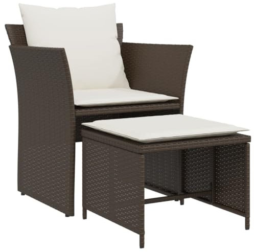 Gecheer Gartenstuhl, Gartensessel mit Fußhocker Kissen, Stuhl mit Armlehnen Rückenlehne, Gartenmöbel Sessel Stahlrahmen, Braun Poly Rattan