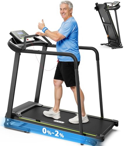 CIIHI Laufband für Zuhause Klappbar für Senioren - Laufband mit Handlauf | 150kg Tragkraft, 0-2% Steigung, Startgeschwindigkeit ab 0,5 km/h, Auto-Schmierung, für ältere Menschen & Rehabilitation