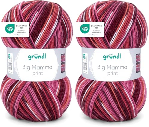 Gründl 2612-35 Big Mamma print Wolle, Acryl, Burgund-weinrot-rosa-weiß-teracotta, 30 x 17 x 14 cm, 400 Gramm (Packung mit 2)