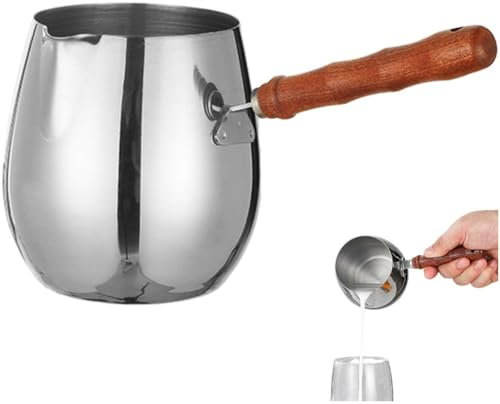 Glixoft Cafetière Turque avec Manche en Bois, Pichet À Mousse De Lait, Chauffe-Beurre Arabe, Cafetière pour Maison Restaurant