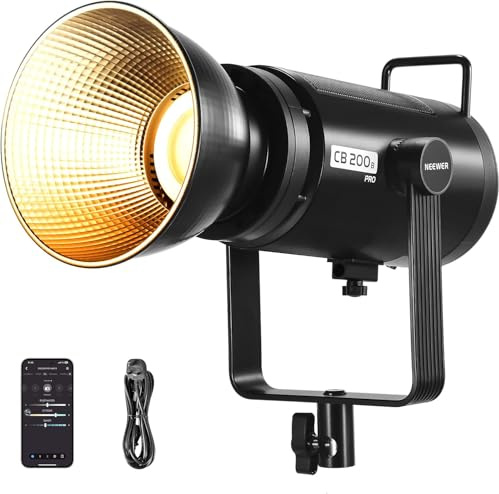 NEEWER 210W COB LED Video Light with 2.4G/APP Control, 2700K-6500K Bi Color Continuous Output Lighting Studio Photography Recording with Bowens Mount, 90000lux/1m, CRI/TLCI97+, GM ±50, CB200B PRO