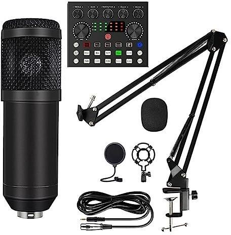 Kit completo per podcast, Set microfono a condensatore con scheda audio live (opzionale), supporto antiurto in metallo e filtro pop a doppio strato for podcast live(Style B Black)