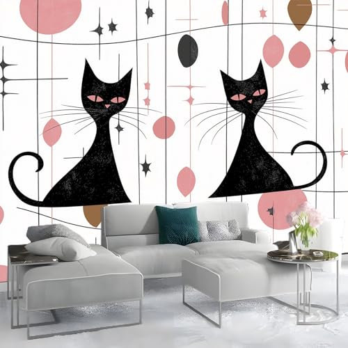 Fototapete Katzenmuster, schlicht, modisch 3d Tapete 200 x 140 cm ototapete Schlafzimmer - Deko Wohnzimmer Wallpaper - Wand Deko Vliestapete Coole Farben Schwarz Weiß und Pink