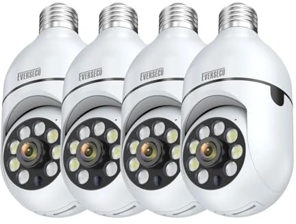 EVERSECU 4pack 1080P Wireless Light Bulb Security Camera, 2.4g & 5g WiFi, Auto Tracking, 2 Way Audio, Smart Night Vision, Support ONVIF & RTSP, Work with Alexa, SD Card & Cloud Storage, Free App