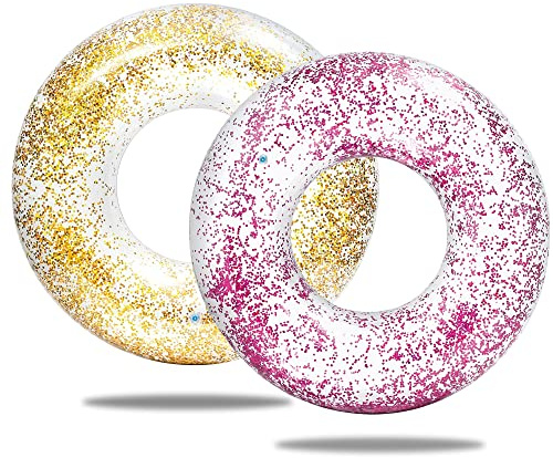 2 pezzi Salvagente Glitter, Zattera Gonfiabile Anello da Nuoto per con Paillettes, 85cm Estivo Addensare Sicurezza Gonfiabile Glitter Anello di nuoto, per Piscina Spiaggia Mare Adulti e Bambini