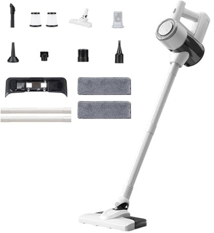 MeLtor Lava E Aspira Pavimenti 5 in 1, 18KPa/120W/35Mins, Scopa a Vapore Senza Fili Leggero E Senza Fili Lava E Aspira Pavimenti per Pavimenti, Tappeti, Capelli di Animali,White