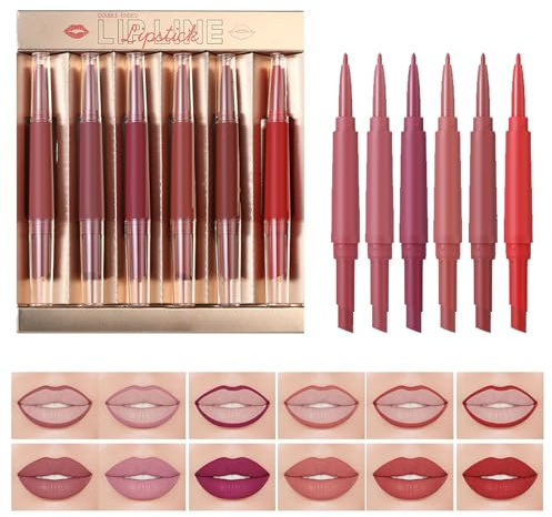 Xijobido Kit De Delineador Y Lápiz Labial, Set de 6 Piezas de Delineador de Labios Mate y Lápiz Labial para Mujeres, Tinte con Brillo Duradero Para Eventos y Actividades