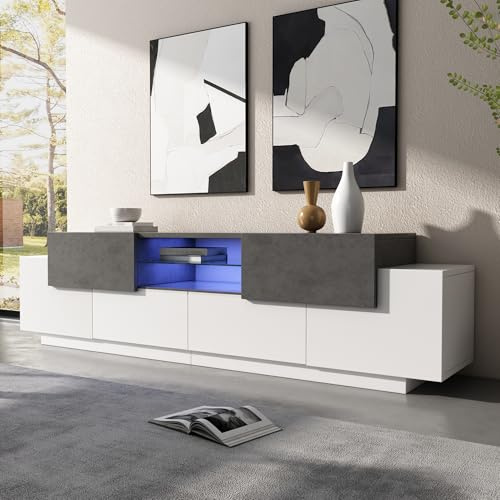Generisch Moderno armario de TV LED con iluminación Bluetooth RGB, mueble de TV con 2 cajones y 4 armarios para televisores de 80-55 pulgadas, centro de entretenimiento para TV de 180 x 40 x 45 cm