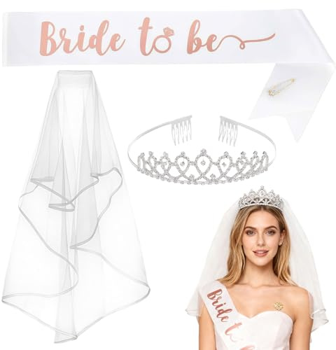 Bride To Be Schärpe Und SchleierJga Accessoires,Bride To Be Deko(Roségold) | Frauen Junggesellenabschied Tiara,Jungesellinenabschied Braut, Accessoires FüR Bride To Be,Junggesellenabschied Frauen