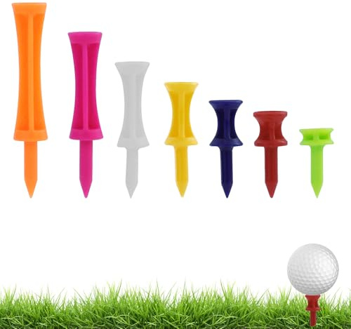70 Stück Golf Tees Kunststoff, 7 Größen, 25mm, 31mm, 37mm, 43mm, 51mm, 57mm, 70mm, Golf-Tees aus Kunststoff, Castle Golf-Tees, Langlebig Abstufung Castle Tee, Premium Langlebig Abstufung Castle Tee