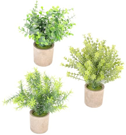 GRIRIW Dekorative Künstliche Bonsai Tischpflanzen Pflegeleicht 3 Stück aus Papier mit Realistischem Eukalyptus 3stücke für Schlafzimmer oder Küche